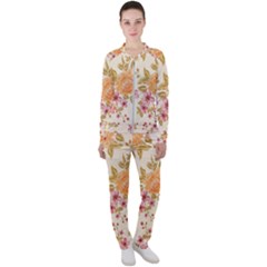 Peony Flower Pattern Background Casual Jacket And Pants Set