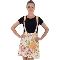 Peony Flower Pattern Background Velvet Suspender Skater Skirt by Grandong