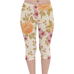 Peony Flower Pattern Background Velvet Capri Leggings  by Grandong