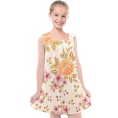 Peony Flower Pattern Background Kids  Cross Back Dress by Grandong