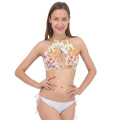 Peony Flower Pattern Background Cross Front Halter Bikini Top by Grandong