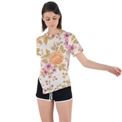 Peony Flower Pattern Background Asymmetrical Short Sleeve Sports T-shirt by Grandong