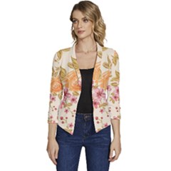 Peony Flower Pattern Background Women s Casual 3/4 Sleeve Spring Jacket by Grandong