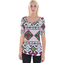 Ukrainian Folk Seamless Pattern Ethnic Ornament Border Element Traditional Wide Neckline T-shirt