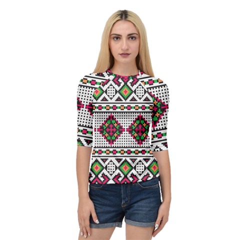 Ukrainian Folk Seamless Pattern Ethnic Ornament Border Element Traditional Quarter Sleeve Raglan T-shirt by Grandong