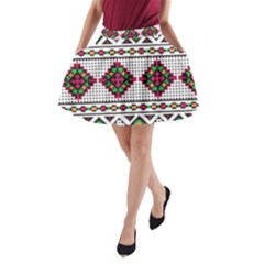 Ukrainian Folk Seamless Pattern Ethnic Ornament Border Element Traditional A-line Pocket Skirt