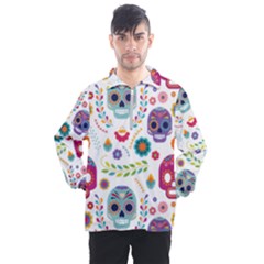 Mexican Floral With Skull Seamless Pattern Men s Half Zip Pullover