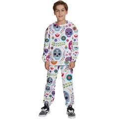 Mexican Floral With Skull Seamless Pattern Kids  Sweatshirt Set by Grandong