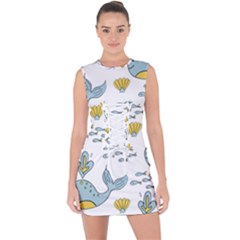 Whale Cartoon Whale Seamless Cartoon Character Animals Leaf Lace Up Front Bodycon Dress by Grandong