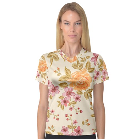 Peony Flower Floral Flora Pattern V-neck Sport Mesh T-shirt by Bedest