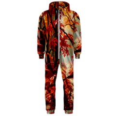 Forest Path Red Nature Hooded Jumpsuit (men)