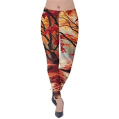 Forest Path Red Nature Velvet Leggings