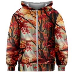 Forest Path Red Nature Kids  Zipper Hoodie Without Drawstring