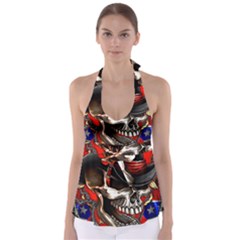 Confederate Flag Usa America United States Csa Civil War Rebel Dixie Military Poster Skull Tie Back Tankini Top by Ket1n9