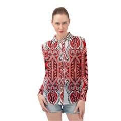 A Design Of A Red And White Pattern Long Sleeve Chiffon Shirt