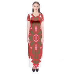 A Red And Brown Design On A White Background Short Sleeve Maxi Dress by catchydesignhill