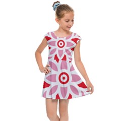 A Red And White Pattern With A Flower On It Kids  Cap Sleeve Dress by catchydesignhill