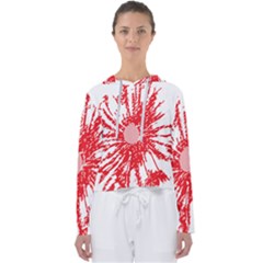 A Drawing Of A Red Flower On A White Background Women s Slouchy Sweat by catchydesignhill