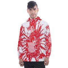 A Drawing Of A Red Flower On A White Background Men s Front Pocket Pullover Windbreaker