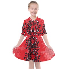 A Red Flower With A Black Center On A Black Background Kids  All Frills Chiffon Dress by catchydesignhill