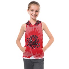 A Red Flower With A Black Center On A Black Background Kids  Sleeveless Hoodie by catchydesignhill