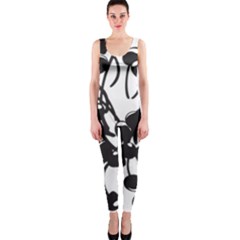 A Black And White Picture Of A Bunch Of Flowers One Piece Catsuit by catchydesignhill