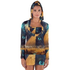 Mystic Blue Pyramid Art Long Sleeve Hooded T-shirt by ExtraGoodSauce