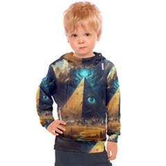 Mystic Blue Pyramid Art Kids  Hooded Pullover by ExtraGoodSauce