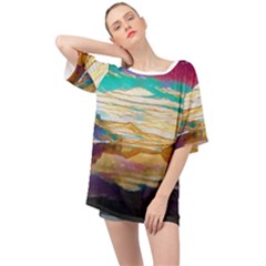 Vibrant Sunset Over Serene Lake Oversized Chiffon Top by ExtraGoodSauce