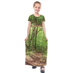 Peaceful Green Forest Walk Kids  Short Sleeve Maxi Dress by ExtraGoodSauce