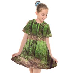 Peaceful Green Forest Walk Kids  Short Sleeve Shirt Dress