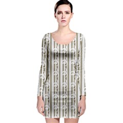 A White And Brown Striped Wallpaper With A Pattern Long Sleeve Bodycon Dress by catchydesignhill