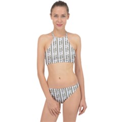 A White And Brown Striped Wallpaper With A Pattern Halter Bikini Set by catchydesignhill