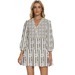 A White And Brown Striped Wallpaper With A Pattern V-neck Placket Mini Dress by catchydesignhill