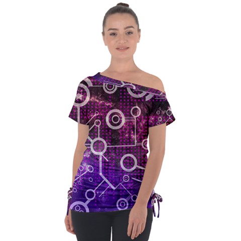 Cosmic Network Geometric Art Off Shoulder Tie-up T-shirt by ExtraAwesomeSauce