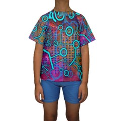 Abstract Tech Galaxy Design Kids  Short Sleeve Swimwear by ExtraGoodSauce