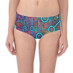 Abstract Tech Galaxy Design Mid-waist Bikini Bottoms by ExtraGoodSauce