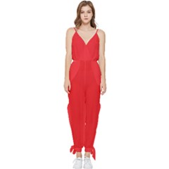 A Red Background With A White Border Sleeveless Tie Ankle Chiffon Jumpsuit by catchydesignhill