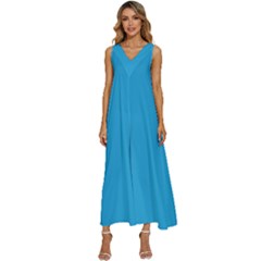 A Blue Background With A Black And White Cat On Top Of It V-neck Sleeveless Wide Leg Pants Overalls by catchydesignhill