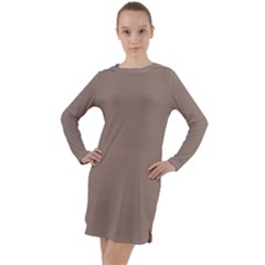 A Brown Wall With A Clock On It Long Sleeve Hoodie Dress by catchydesignhill