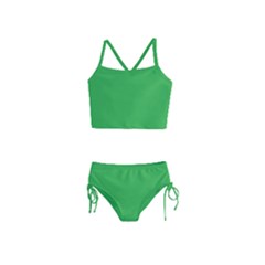 A Green Background With A White Border Girls  Tankini Swimsuit