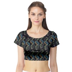 Multicolored Dna Strand Art Short Sleeve Crop Top by ExtraAwesomeSauce