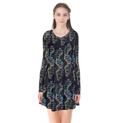 Multicolored Dna Strand Art Long Sleeve V-neck Flare Dress by ExtraGoodSauce