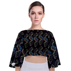 Multicolored Dna Strand Art Tie Back Butterfly Sleeve Chiffon Top by ExtraGoodSauce