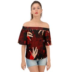 Horror Themed Bloody Hands Off Shoulder Short Sleeve Top by ExtraAwesomeSauce