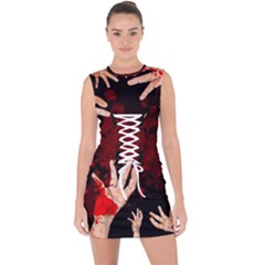 Horror Themed Bloody Hands Lace Up Front Bodycon Dress