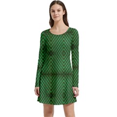 Green Diamond Grid Pattern Long Sleeve Velour Skater Dress by ExtraAwesomeSauce