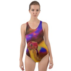 Vibrant Forked-tongue Snake Art Cut-out Back One Piece Swimsuit by ExtraGoodSauce