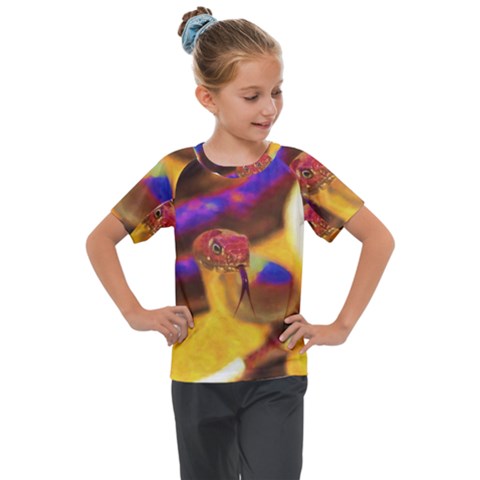 Vibrant Forked-tongue Snake Art Kids  Mesh Piece T-shirt by ExtraAwesomeSauce