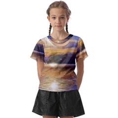 Serene Sunset Over Water Kids  Front Cut T-shirt by ExtraGoodSauce